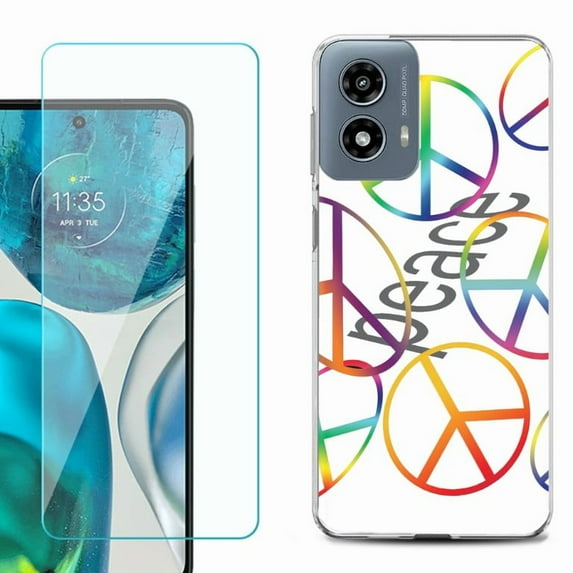 Phone Case for Motorola Moto G 5G 2024, with Tempered Glass Screen Protector, by OneToughShield - Colorful Peace
