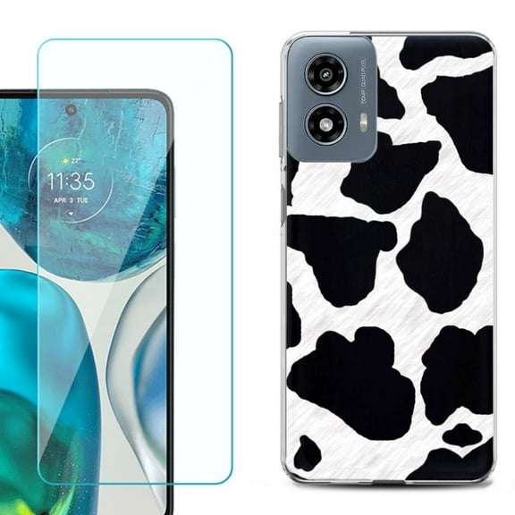 Phone Case for Motorola Moto G 5G 2024, with Tempered Glass Screen Protector, by OneToughShield - Cow Skin Design