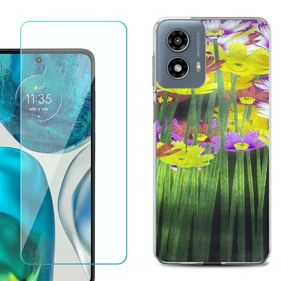 Phone Case for Motorola Moto G 5G 2024, with Tempered Glass Screen Protector, by OneToughShield - Dream Flower