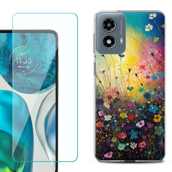 Phone Case for Motorola Moto G 5G 2024, with Tempered Glass Screen Protector, by OneToughShield - Flower Field