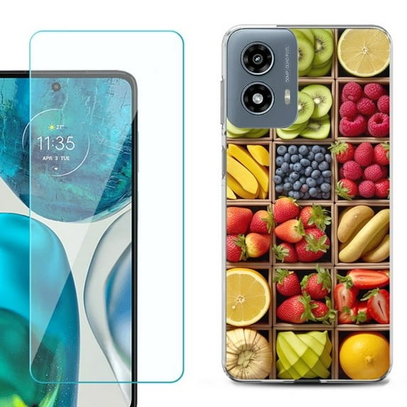 Phone Case for Motorola Moto G 5G 2024, with Tempered Glass Screen Protector, by OneToughShield - Fruit Box