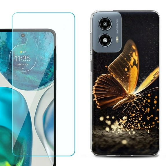 Phone Case for Motorola Moto G 5G 2024, with Tempered Glass Screen Protector, by OneToughShield - Golden Butterfly
