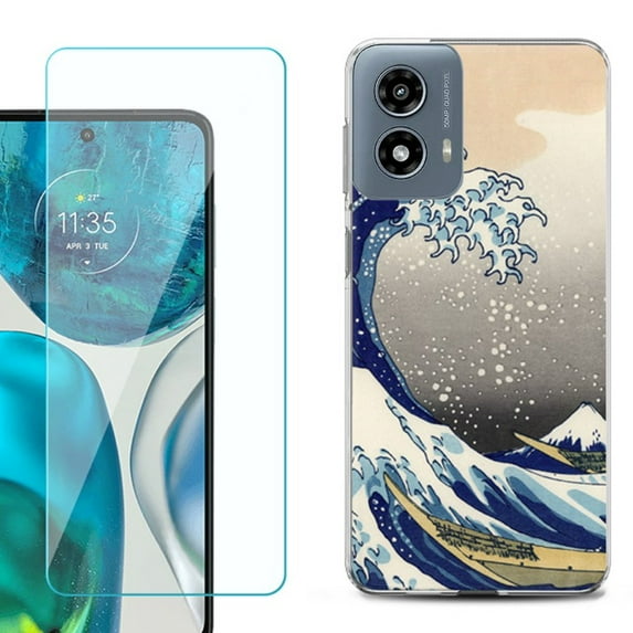Phone Case for Motorola Moto G 5G 2024, with Tempered Glass Screen Protector, by OneToughShield - Great Wave