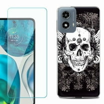Phone Case for Motorola Moto G 5G 2024, with Tempered Glass Screen Protector, by OneToughShield - Grunge Skull