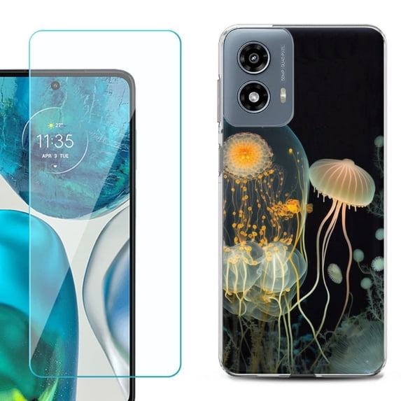 Phone Case for Motorola Moto G 5G 2024, with Tempered Glass Screen Protector, by OneToughShield - Jellyfish