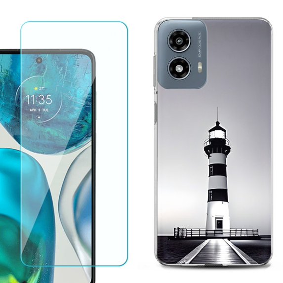 Phone Case for Motorola Moto G 5G 2024, with Tempered Glass Screen Protector, by OneToughShield - Lighthouse