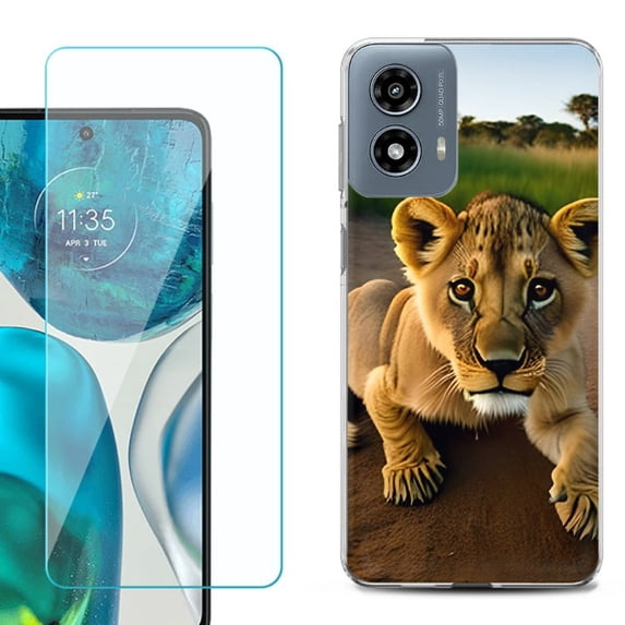 Phone Case for Motorola Moto G 5G 2024, with Tempered Glass Screen Protector, by OneToughShield - Lion Cub