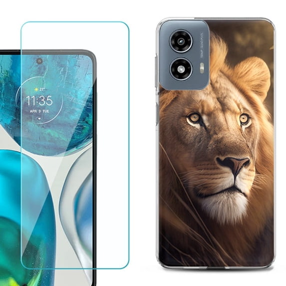 Phone Case for Motorola Moto G 5G 2024, with Tempered Glass Screen Protector, by OneToughShield - Lion