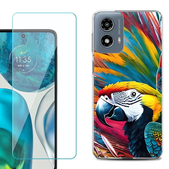 Phone Case for Motorola Moto G 5G 2024, with Tempered Glass Screen Protector, by OneToughShield - Macaw