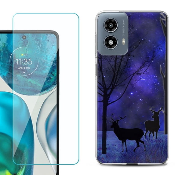 Phone Case for Motorola Moto G 5G 2024, with Tempered Glass Screen Protector, by OneToughShield - Midnight Forest