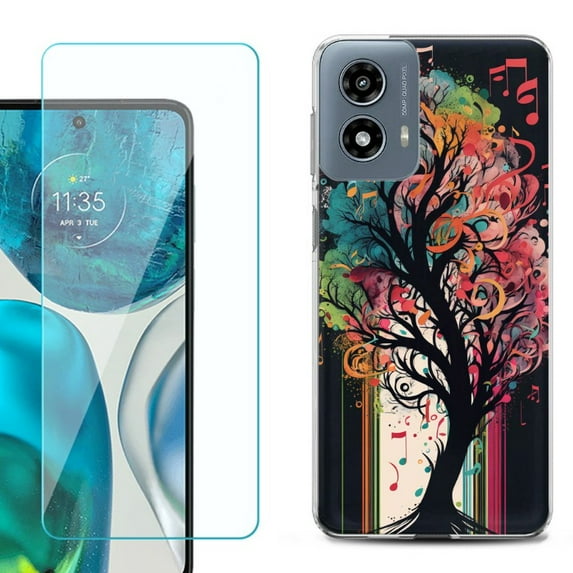 Phone Case for Motorola Moto G 5G 2024, with Tempered Glass Screen Protector, by OneToughShield - Musical Tree