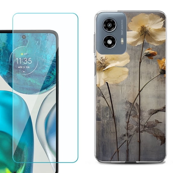 Phone Case for Motorola Moto G 5G 2024, with Tempered Glass Screen Protector, by OneToughShield - Myth Flower