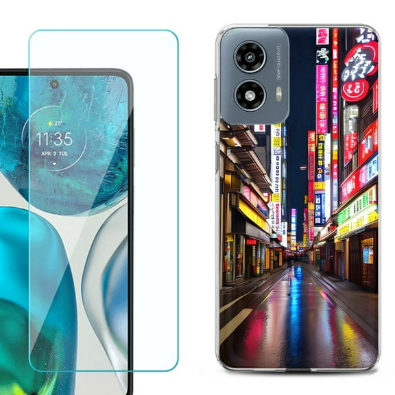 Phone Case for Motorola Moto G 5G 2024, with Tempered Glass Screen Protector, by OneToughShield - Neon Street