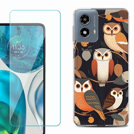 Phone Case for Motorola Moto G 5G 2024, with Tempered Glass Screen Protector, by OneToughShield - Owl Mix
