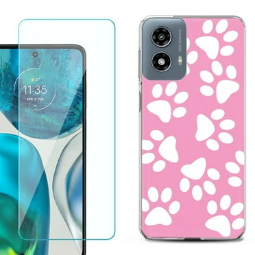 Phone Case for Motorola Moto G 5G 2024, with Tempered Glass Screen Protector, by OneToughShield - Pet Paw/ Pink