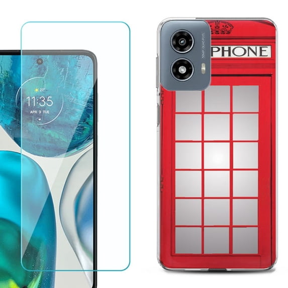Phone Case for Motorola Moto G 5G 2024, with Tempered Glass Screen Protector, by OneToughShield - Phone Booth Red