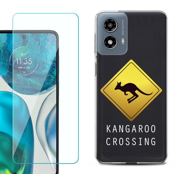 Phone Case for Motorola Moto G 5G 2024, with Tempered Glass Screen Protector, by OneToughShield - Road Sign Kangaroo