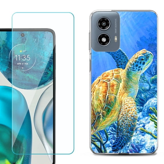 Phone Case for Motorola Moto G 5G 2024, with Tempered Glass Screen Protector, by OneToughShield - Sea Turtle