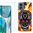 thumbnail image 1 of Phone Case for Motorola Moto G 5G 2024, with Tempered Glass Screen Protector, by OneToughShield - Skull Flames, 1 of 3