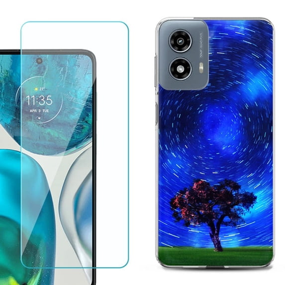Phone Case for Motorola Moto G 5G 2024, with Tempered Glass Screen Protector, by OneToughShield - Star Trails Tree