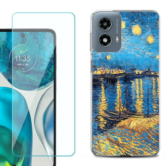 Phone Case for Motorola Moto G 5G 2024, with Tempered Glass Screen Protector, by OneToughShield - Starry Night Rhone