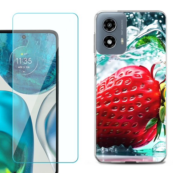 Phone Case for Motorola Moto G 5G 2024, with Tempered Glass Screen Protector, by OneToughShield - Strawberry