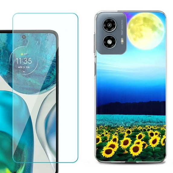 Phone Case for Motorola Moto G 5G 2024, with Tempered Glass Screen Protector, by OneToughShield - Sunflower Moon