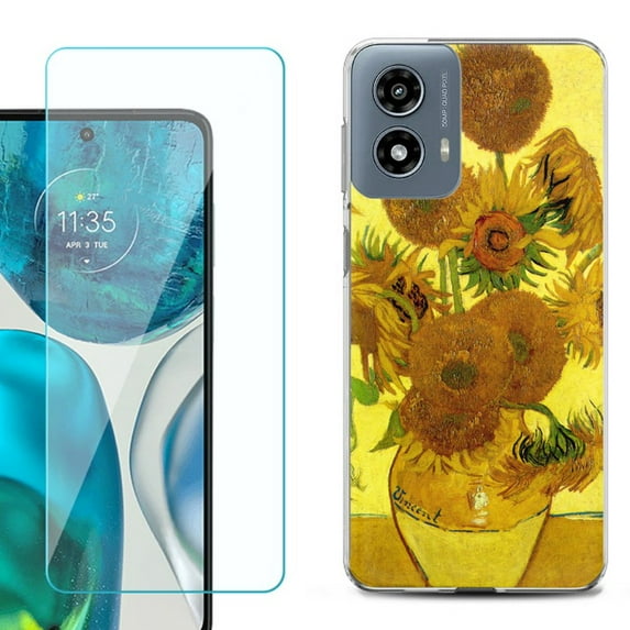 Phone Case for Motorola Moto G 5G 2024, with Tempered Glass Screen Protector, by OneToughShield - Sunflower