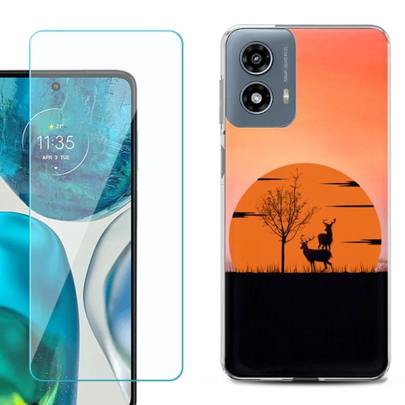 Phone Case for Motorola Moto G 5G 2024, with Tempered Glass Screen Protector, by OneToughShield - Sunset Deer