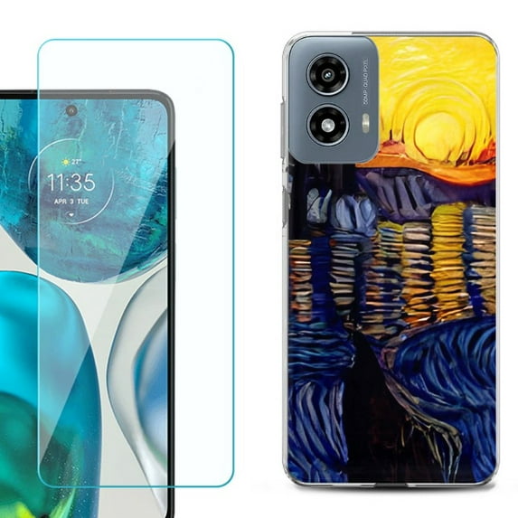 Phone Case for Motorola Moto G 5G 2024, with Tempered Glass Screen Protector, by OneToughShield - Sunset River