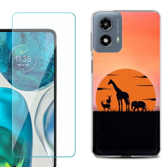 Phone Case for Motorola Moto G 5G 2024, with Tempered Glass Screen Protector, by OneToughShield - Sunset Safari