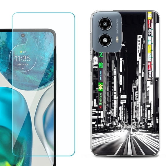 Phone Case for Motorola Moto G 5G 2024, with Tempered Glass Screen Protector, by OneToughShield - Tokyo Night