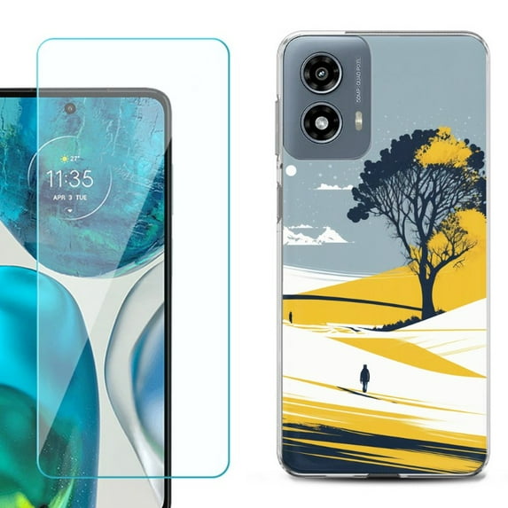 Phone Case for Motorola Moto G 5G 2024, with Tempered Glass Screen Protector, by OneToughShield - Tree on Hill