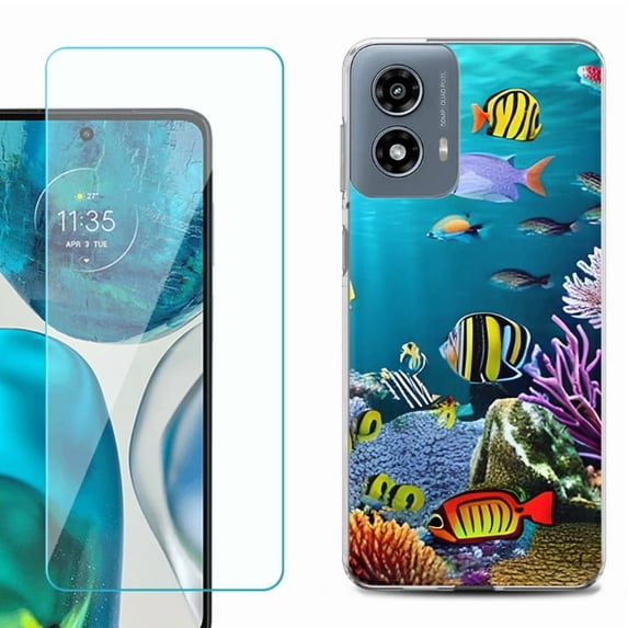 Phone Case for Motorola Moto G 5G 2024, with Tempered Glass Screen Protector, by OneToughShield - Underwater