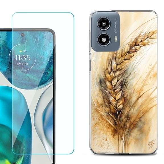 Phone Case for Motorola Moto G 5G 2024, with Tempered Glass Screen Protector, by OneToughShield - Wheat Painting