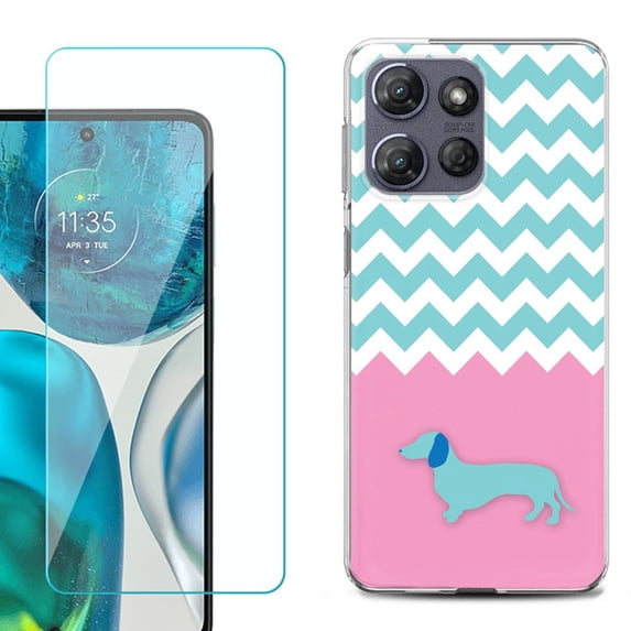 Phone Case for Motorola Moto G 5G 2026, with Screen Protector, by OneToughShield - Chevron/Dachshund/Puppy