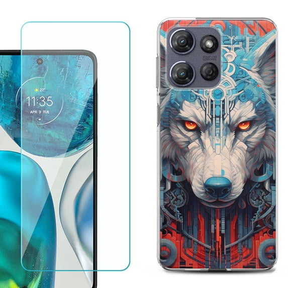 Phone Case for Motorola Moto G 5G 2026, with Screen Protector, by OneToughShield - Cyberpunk Wolf