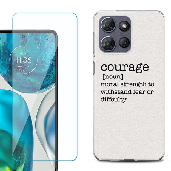 Phone Case for Motorola Moto G 5G 2026, with Screen Protector, by OneToughShield - Dictionary/Courage