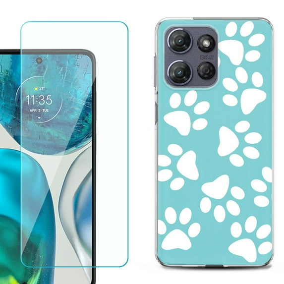 Phone Case for Motorola Moto G 5G 2026, with Screen Protector, by OneToughShield - Pet Paw / Teal