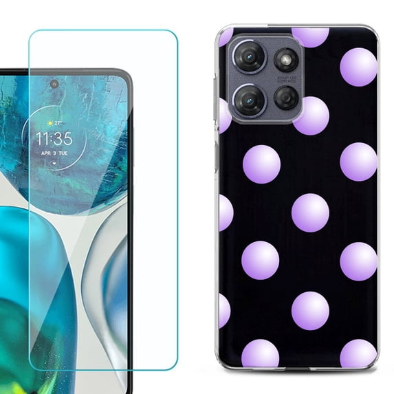 Phone Case for Motorola Moto G 5G 2026, with Screen Protector, by OneToughShield - Polka Dot / Purple