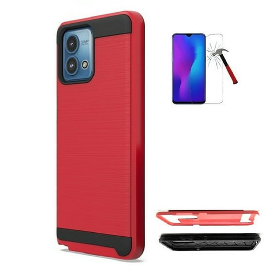 Phone Case for Motorola Moto G Stylus 5G (2023), Slim Hard Cover Case with Tempered Glass (Red)
