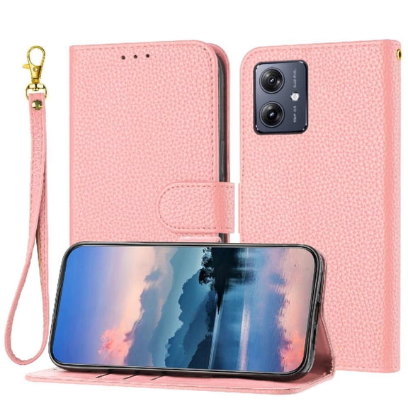 Phone Case for Motorola Moto G14 Card Slots Holder Flip Folio Wallet PU Lether Litch Pattern