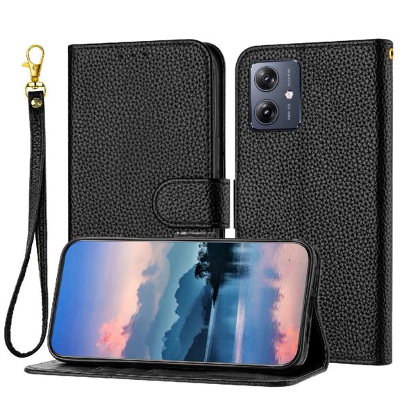 Phone Case for Motorola Moto G14 Card Slots Holder Flip Folio Wallet PU Lether Litch Pattern
