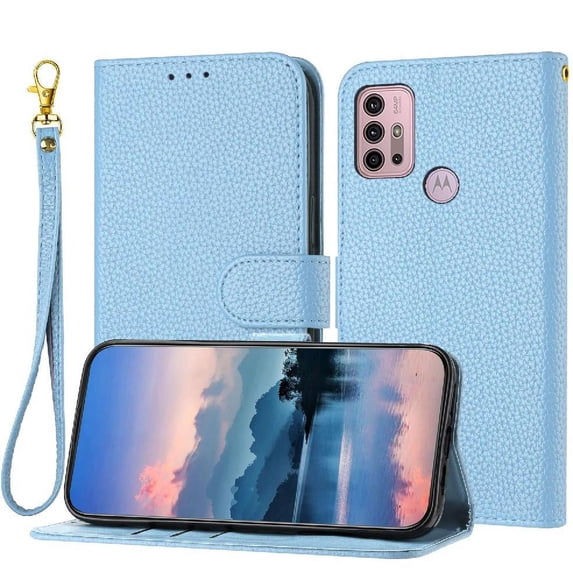 Phone Case for Motorola Moto G30/G20/G10 Wallet Litch Pattern Card Slots Holder PU Lether Flip Folio