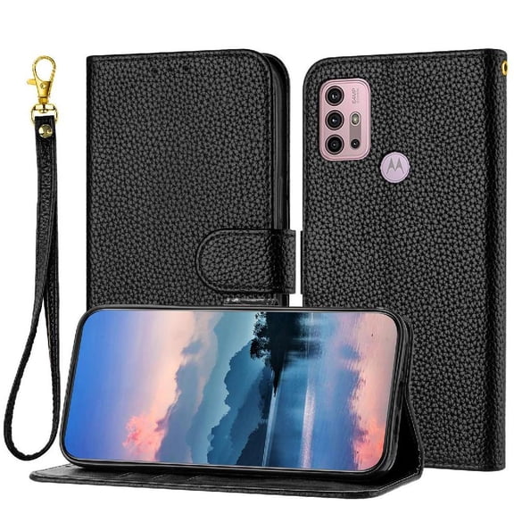 Phone Case for Motorola Moto G30/G20/G10 Wallet Litch Pattern Card Slots Holder PU Lether Flip Folio
