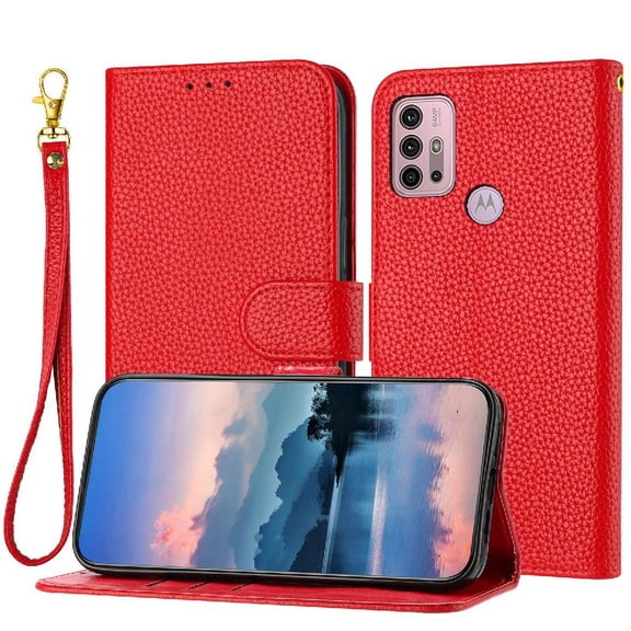Phone Case for Motorola Moto G30/G20/G10 Wallet Litch Pattern Card Slots Holder PU Lether Flip Folio