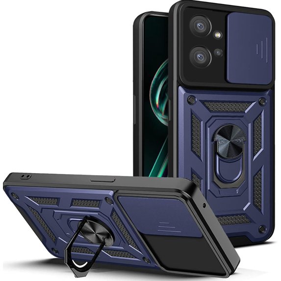 Phone Case for Motorola Moto G32 with Slide Camera Window, Heavy Duty Protection Phone Cover Case with Ring Kickstand for Motorola Moto G32 SJ Blue