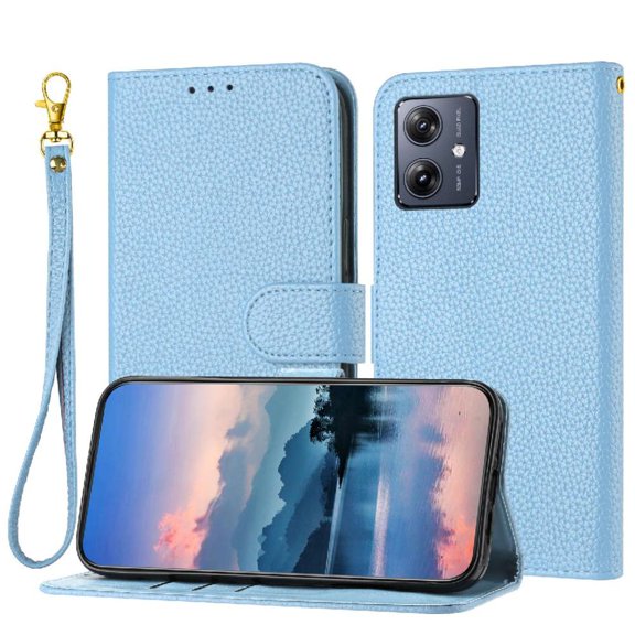 Phone Case for Motorola Moto G54 PU Lether Card Slots Holder Litch Pattern Flip Folio Wallet
