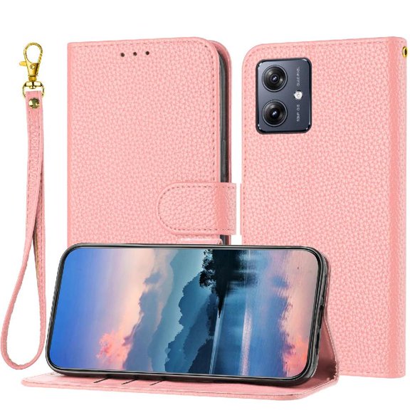 Phone Case for Motorola Moto G54 PU Lether Card Slots Holder Litch Pattern Flip Folio Wallet