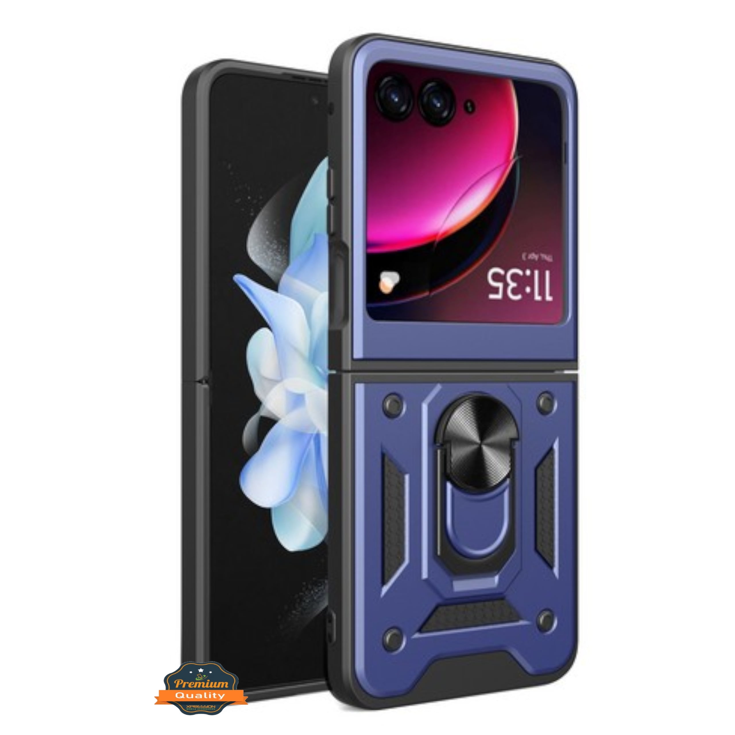Phone Case for Motorola Razr Plus + (2023) Shockproof Hybrid Dual Layer PC + TPU with Ring Stand
